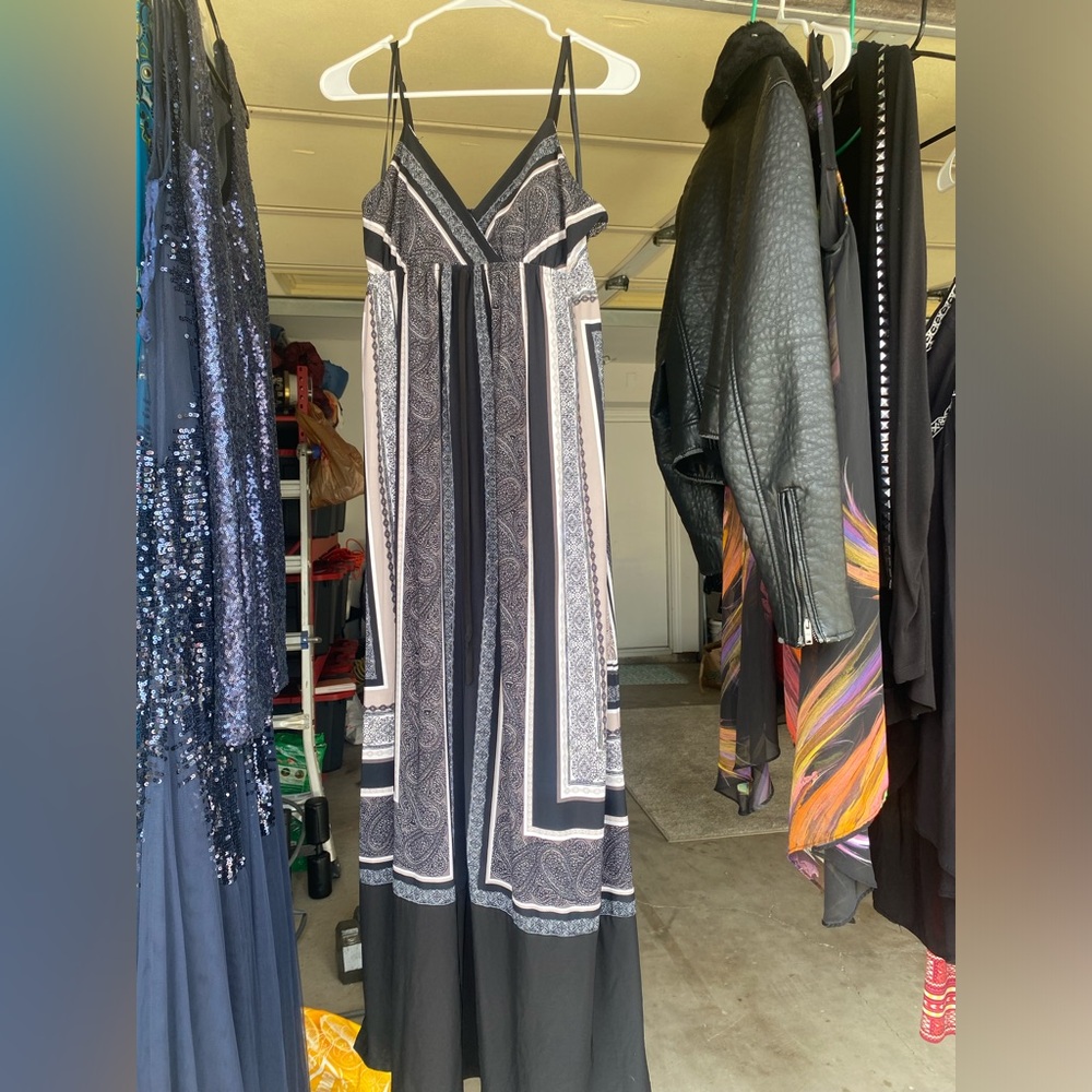 long black and white bandana print maxi dress